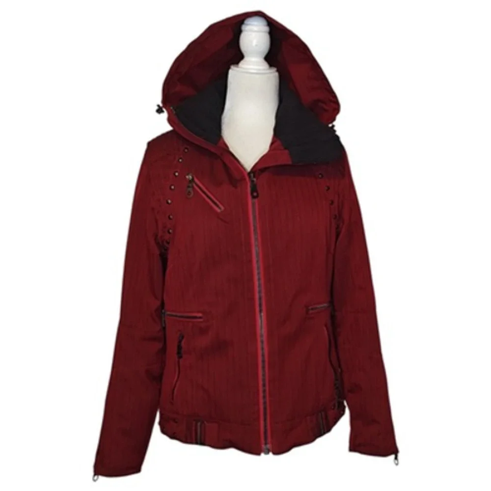 NILS Ski Snow Jacket Womens 6 Red‎ Hooded Waterproof 10k Breathable Herringbone